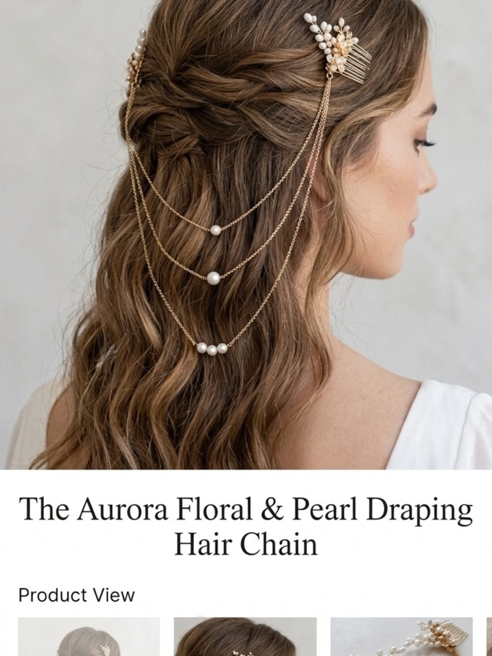 Aurora Floral & Pearl Draping Hair Chain - Gold